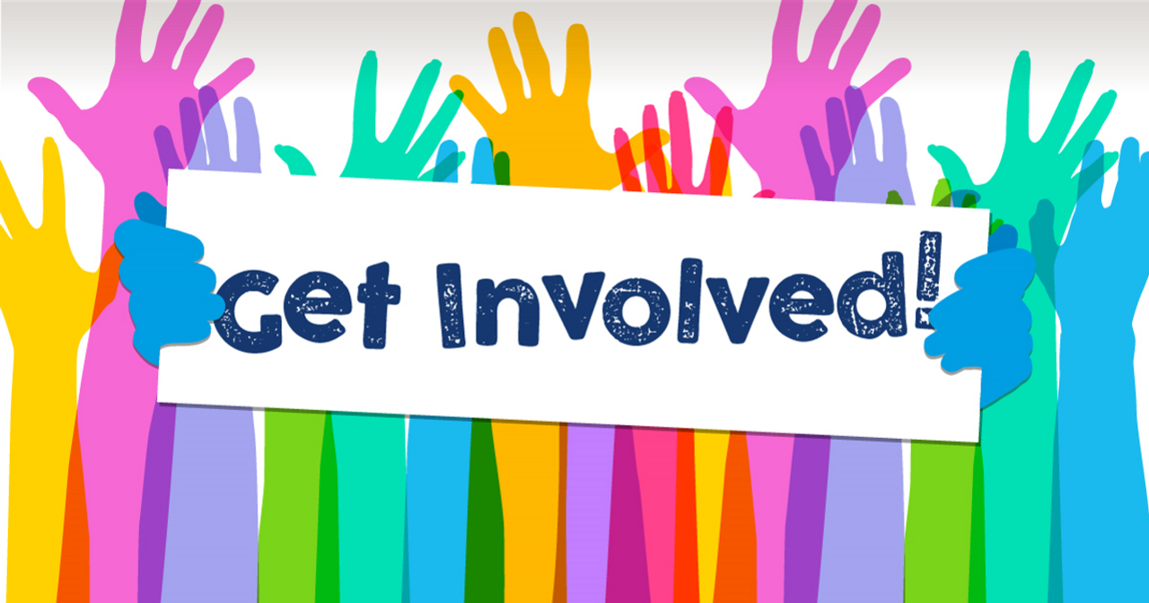 Coloured hands holding get involved sign